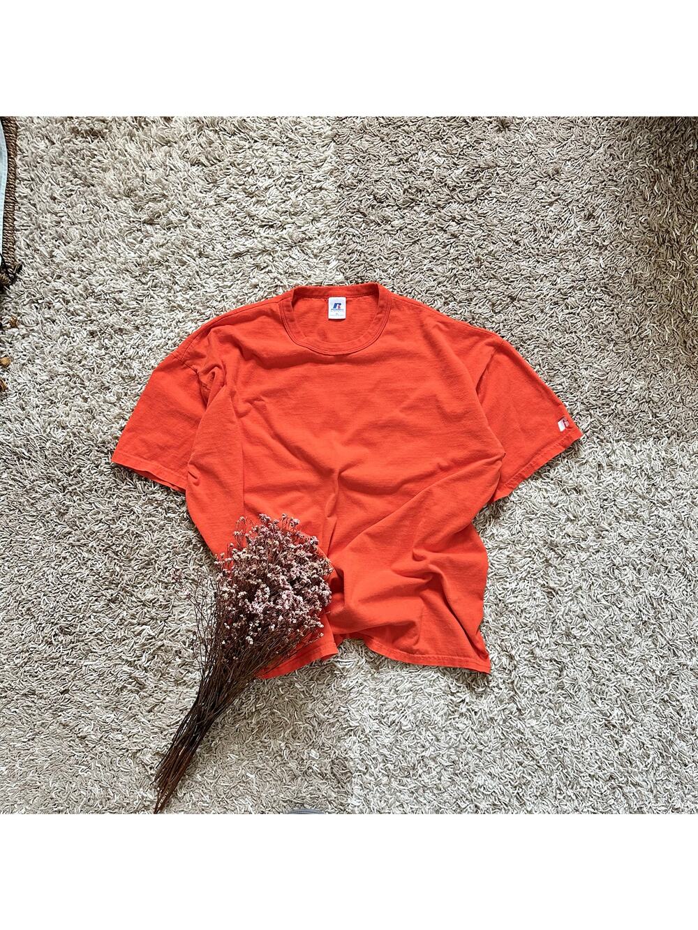 Vintage 90s Orange Russell Athletic Blank Tee Logo Men’s Size XL